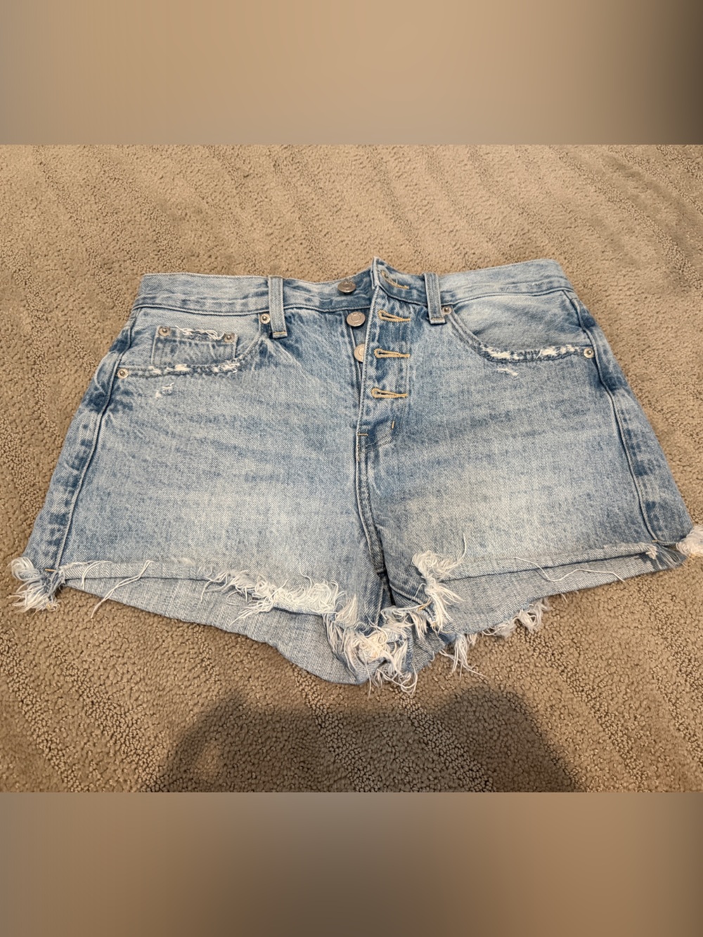 pistola Light Blue Distressed Frayed Denim Shorts